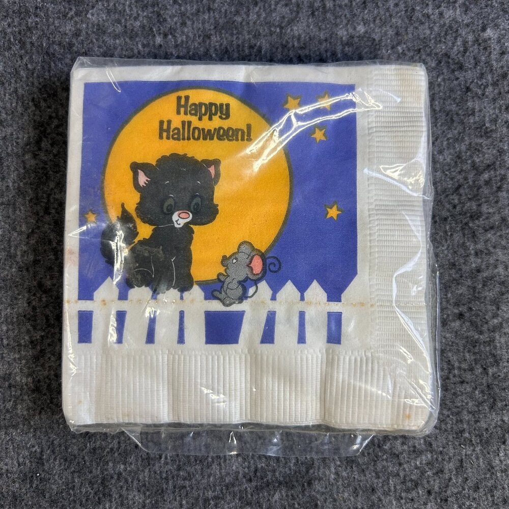 Vtg American Greetings NOS Halloween Beverage Napkins Jack-o’-lantern Blk Cat‎